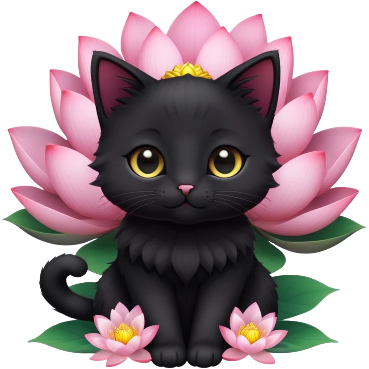 A cute  little  black cat and lotus emoji