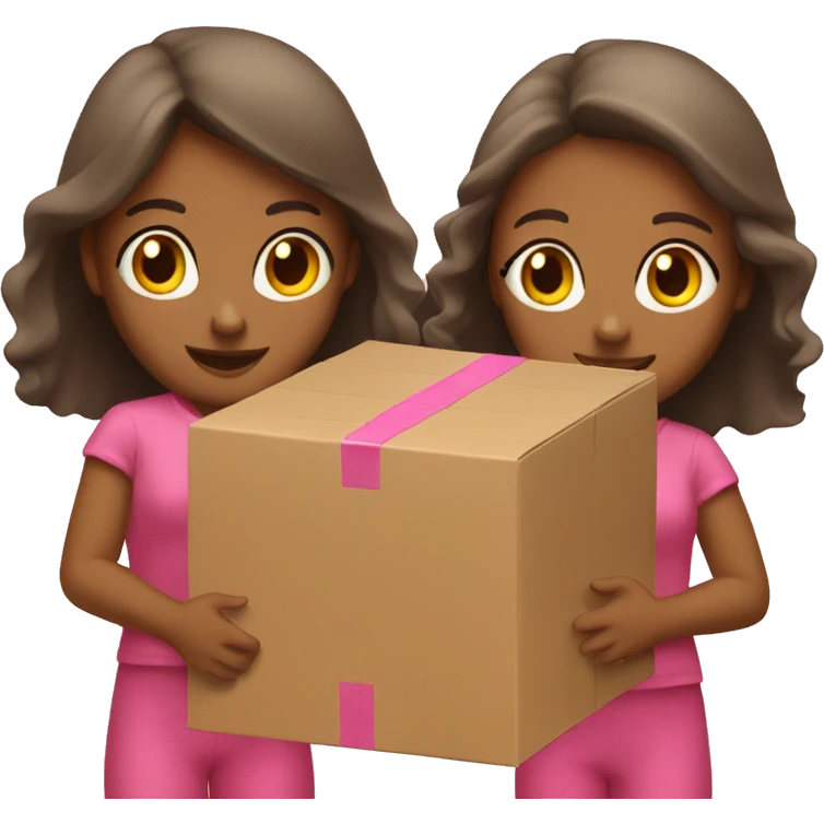 Two tan girls holding a pink wide box  emoji