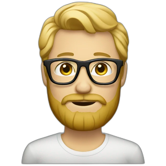 blonde bearded designer with glasses and a mac emoji