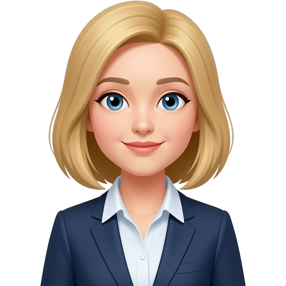 crear maestra tipo bimoji  con pelo rubio chino medio, cuerpo entero png emoji