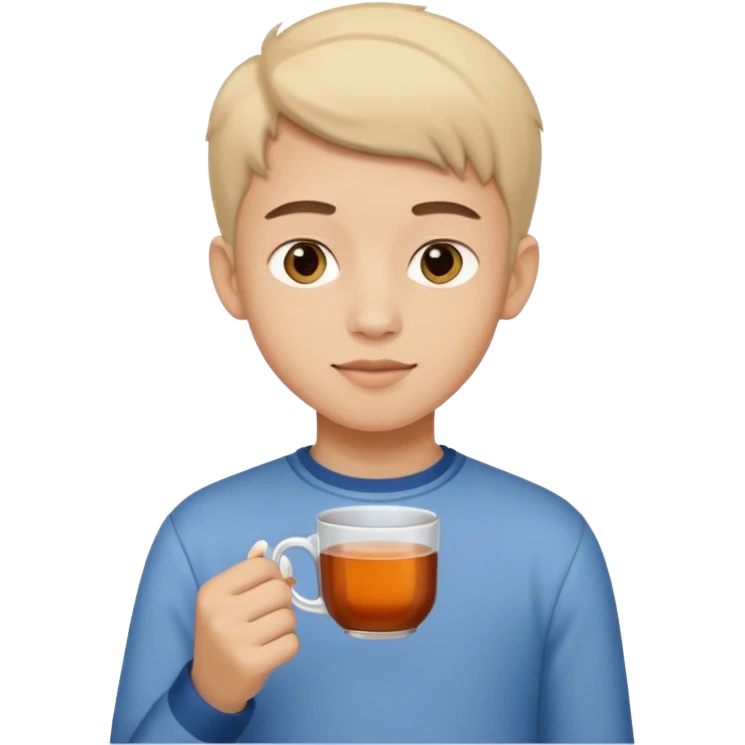 The boy teen with a cup of tea emoji