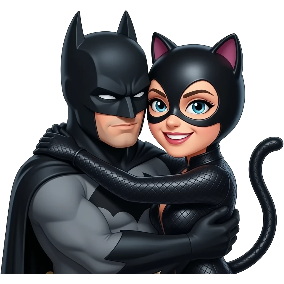 Bearded Batman hugging his love catwomen and above them the text “WAHD ♥️” emoji