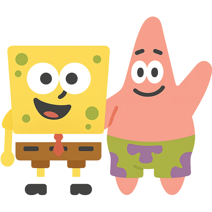 Spongebob and Patrick as simple modern icons, clean lines, minimal detail, flat color, no text emoji