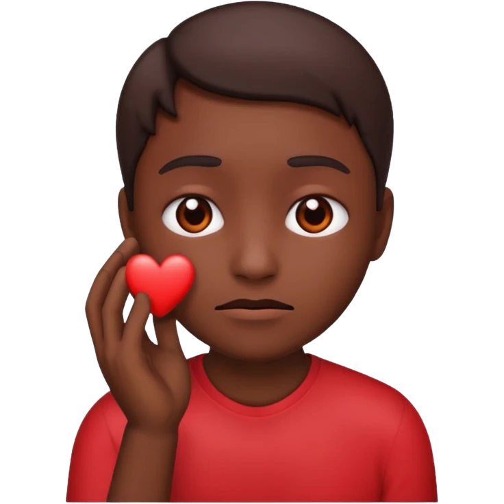 A red emoji that is sad and has a hand making a heart emoji