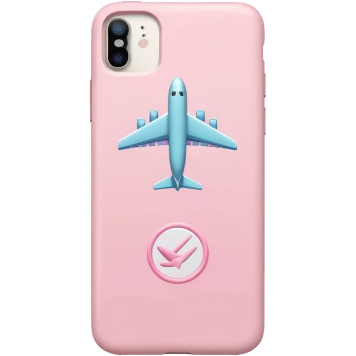 White iPhone with pastel pink case and airplane mode symbol, minimal aesthetic emoji