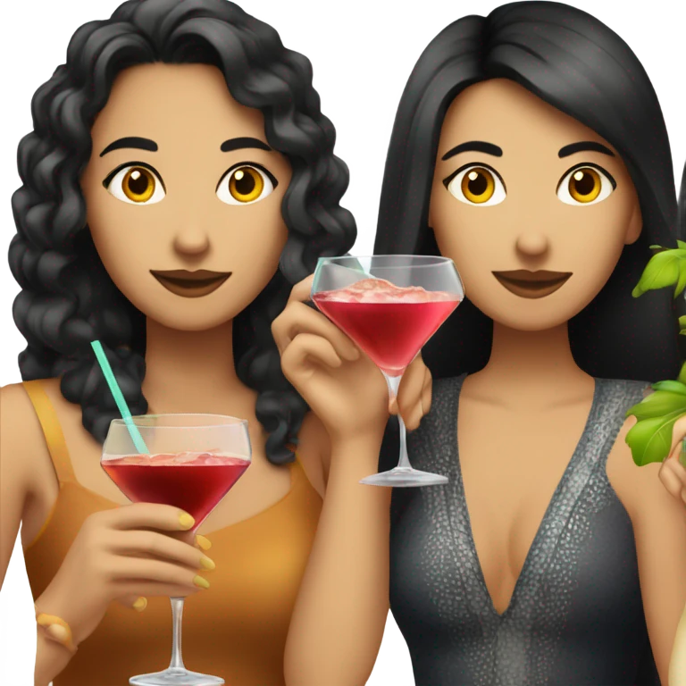 3 kaukasian women drinking cocktails, 2 of them have Brown hair and 1 has Black hair emoji