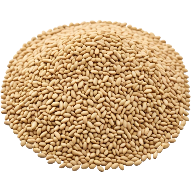 pile of sesame seeds, scattered, off-white to pale beige, tiny oval seeds, smooth and slightly curved, some size variation, dry matte look, clean style emoji