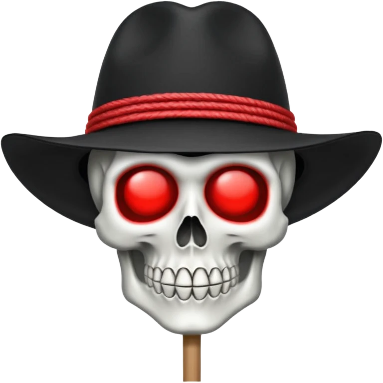 Drapeau de tête de mort avec un fond noir et sur la tête met un chapeau de paille avec un fil rouge emoji