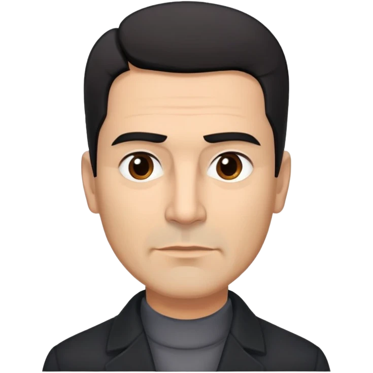 Broad-shouldered Hispanic man in his 50s, light brown complexion, square face with defined jawline, short straight black hair combed back with faded sides, thick eyebrows, black coat with gray buttoned-up shirt emoji