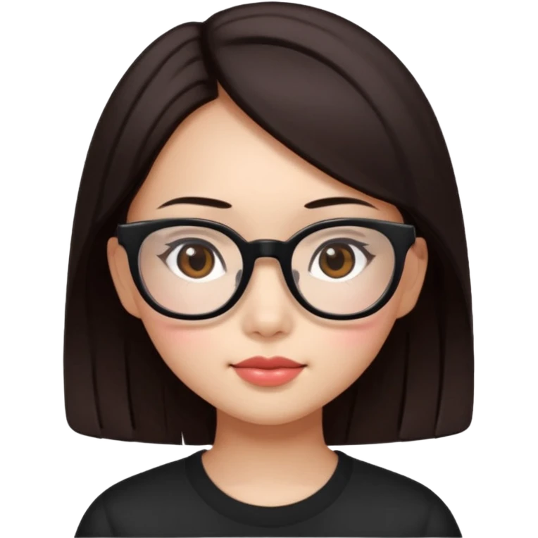 une ado, brune aux cheuveux tres fonces longs lisses blanche, ,lunettes carres noires, yeux bruns  joues rose juste la tete emoji