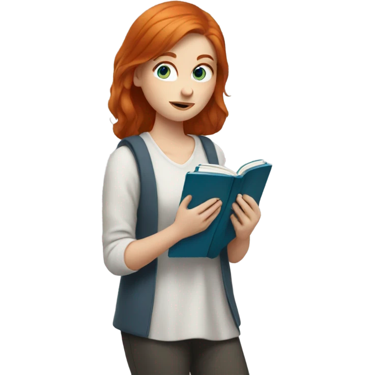 Redhead with BLUE eyes reading a book emoji