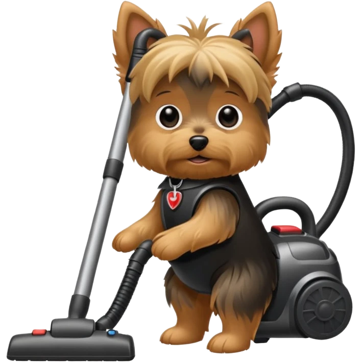 Yorkie dog with a vaccum emoji