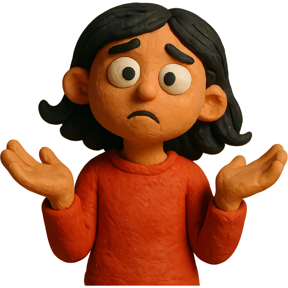 confused black-haired girl with 'I don't know what I want to do' face emoji