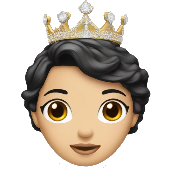 Miss Universe crown with black hair, asian face emoji