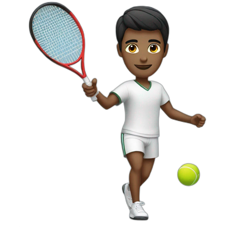 Emir with short black hair playing tennis emoji