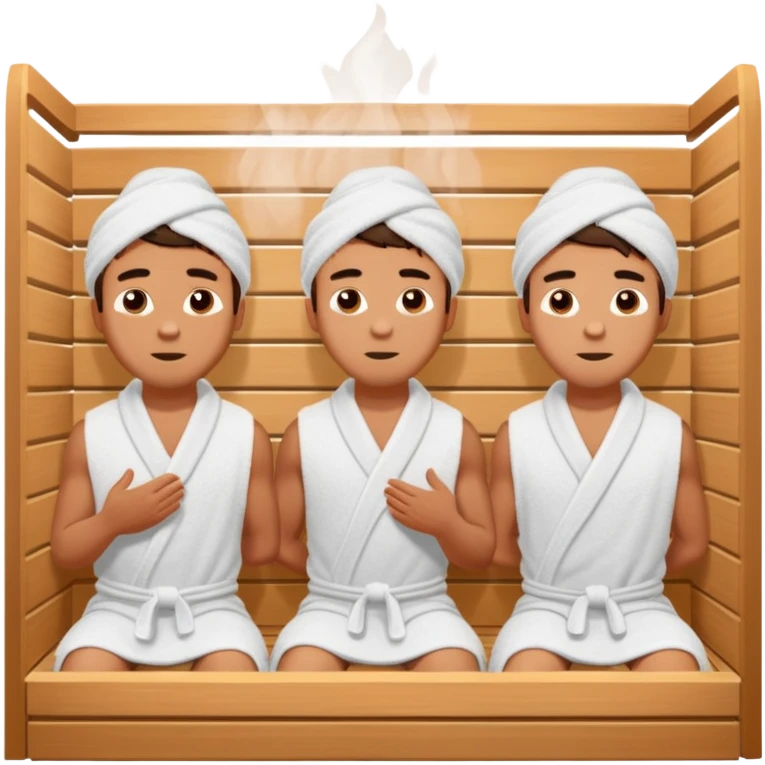 three young half-naked men turned in towels sit in the hot sauna emoji