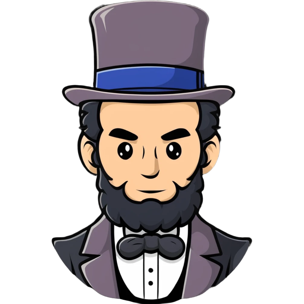 cartoonish sticker of Abraham Lincoln with top hat and iconic beard emoji