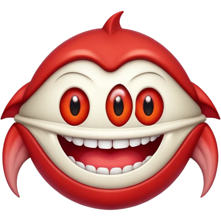 Creature comes out of the eye of a another creature who has red skin and a wide smile with long teeth emoji