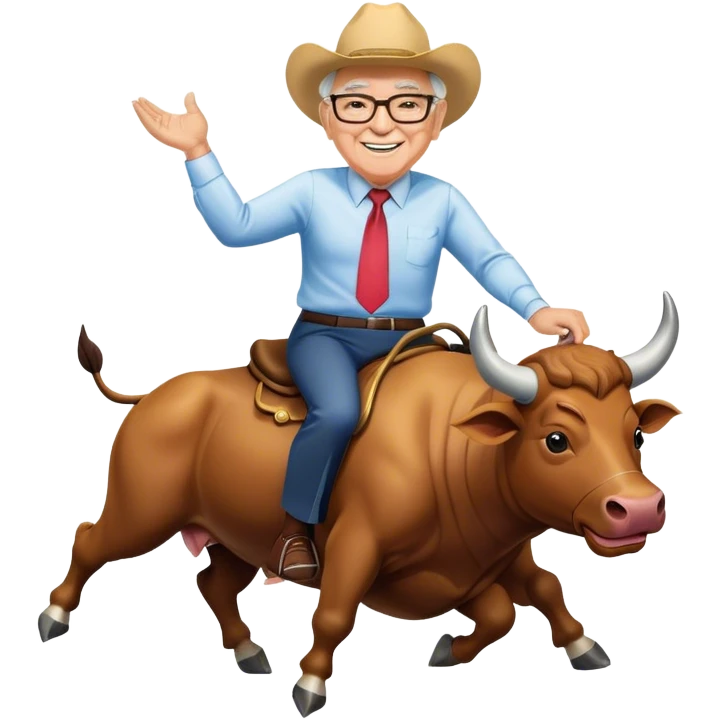 happy Warren Buffet riding bull emoji