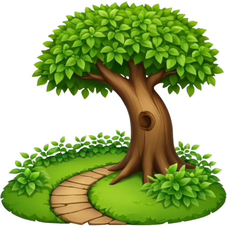 tree and bush next to a garden path emoji