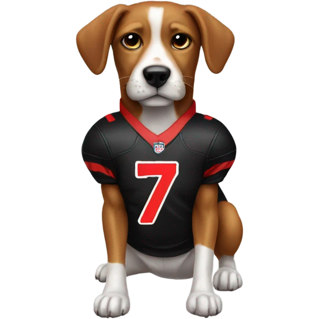 Dog wearing a black and red number 7 football jersey emoji