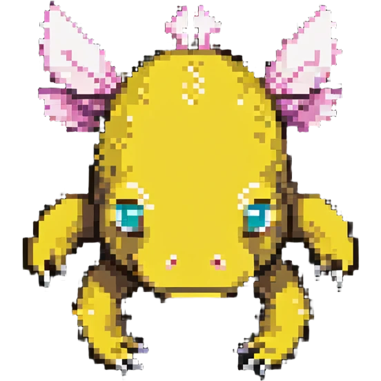 yellow Minecraft axolotl, authentic blocky style and proportions, pixel art emoji