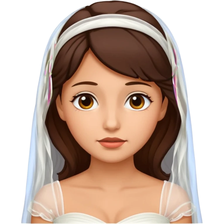 White tanned skin bride with dark hazel hair with a chin on her face emoji