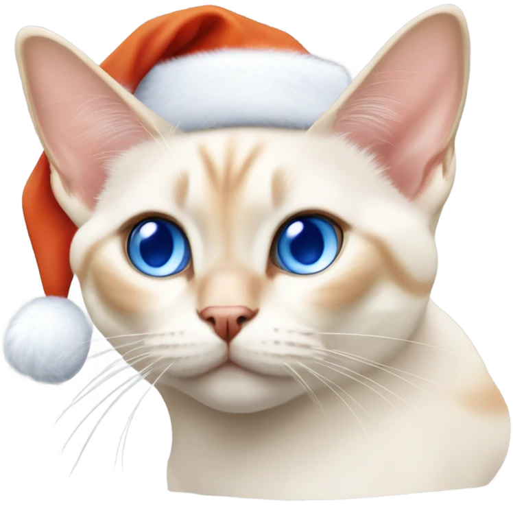 chubby flame point Siamese, white fur with orange accents and blue eyes wearing a red christmas hat  emoji