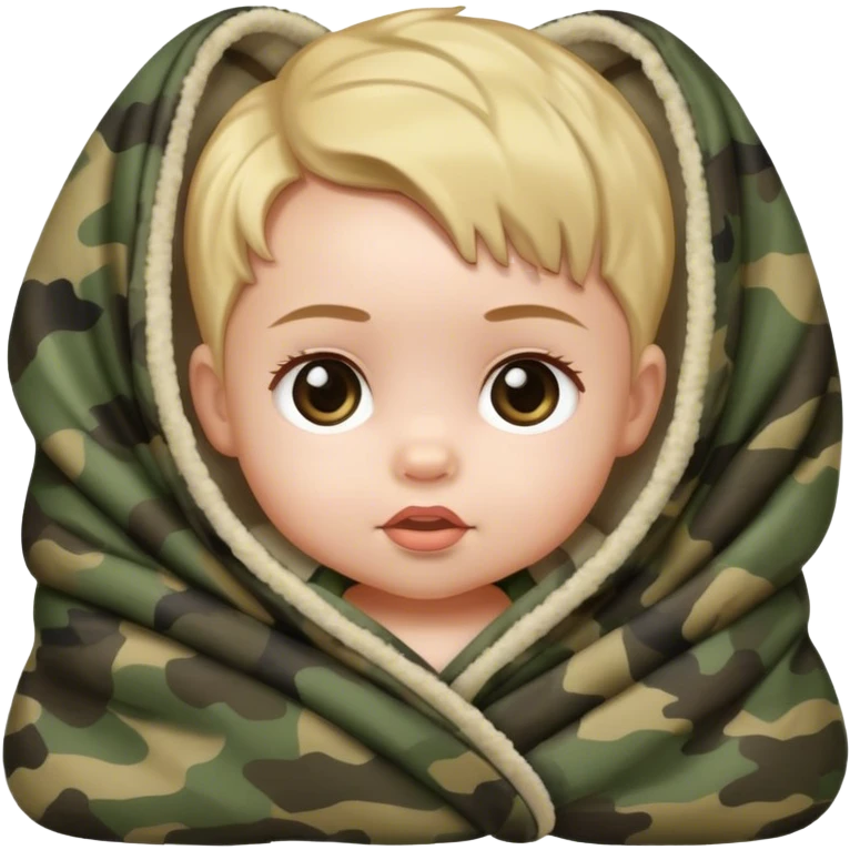 Baby girl wrapped in a camo blanket ￼ emoji