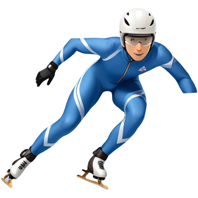 An icon showing a grand arena, snow-covered mountains in the distance, and a crisp blue sky. professional speed skater leaning into a turn on a polished ice track, dressed in a sleek suit and helmet. Transparent background highlights speed and precision. emoji