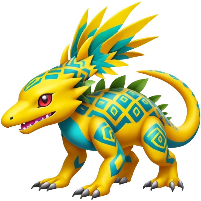 exotic tropical Fakémon-Pokémon-Digimon-hybrid-creature, full body, with random pattern-markings emoji