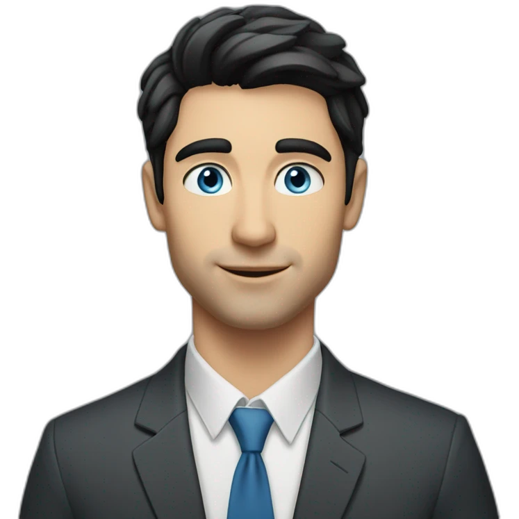 man, blue eyes, 30 year old, caucasian, black hair, blazer, t-shirt, good looking emoji