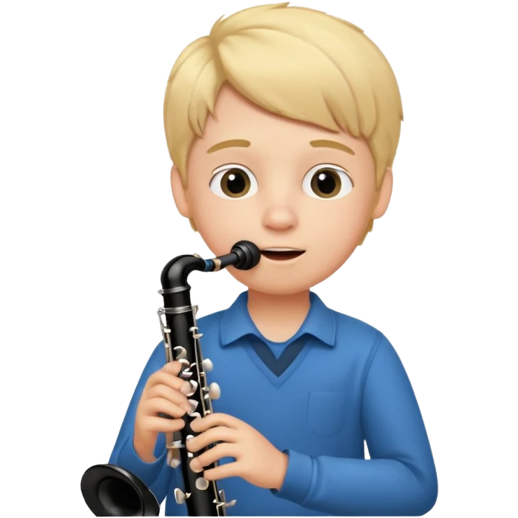 Ragazzo biondo con guance rosse che suona clarinetto emoji