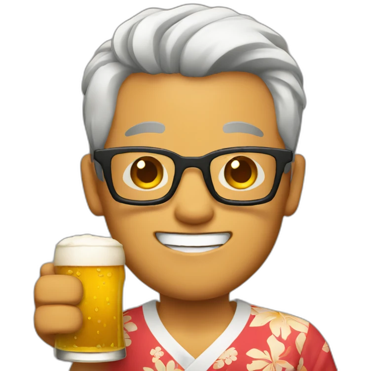 Japanese wearing glasses alohashirt is holding beer emoji