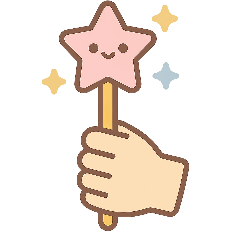 cute magic wand kawaii style in hand with stars emoji