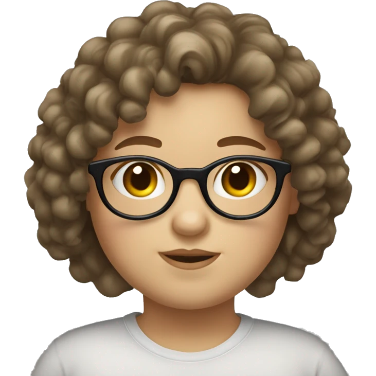 White chubby girl curly brown hair glasess emoji
