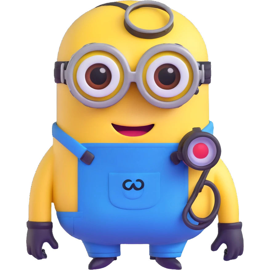 yellow minion with one eye, goggles, blue overalls emoji