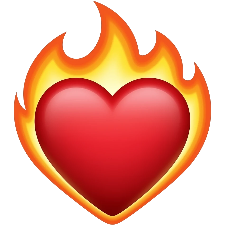 the red poker heart involved in flames pik emoji