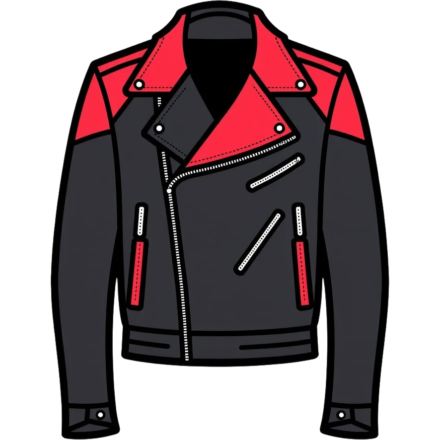 black leather jacket with red arms and shoulders emoji