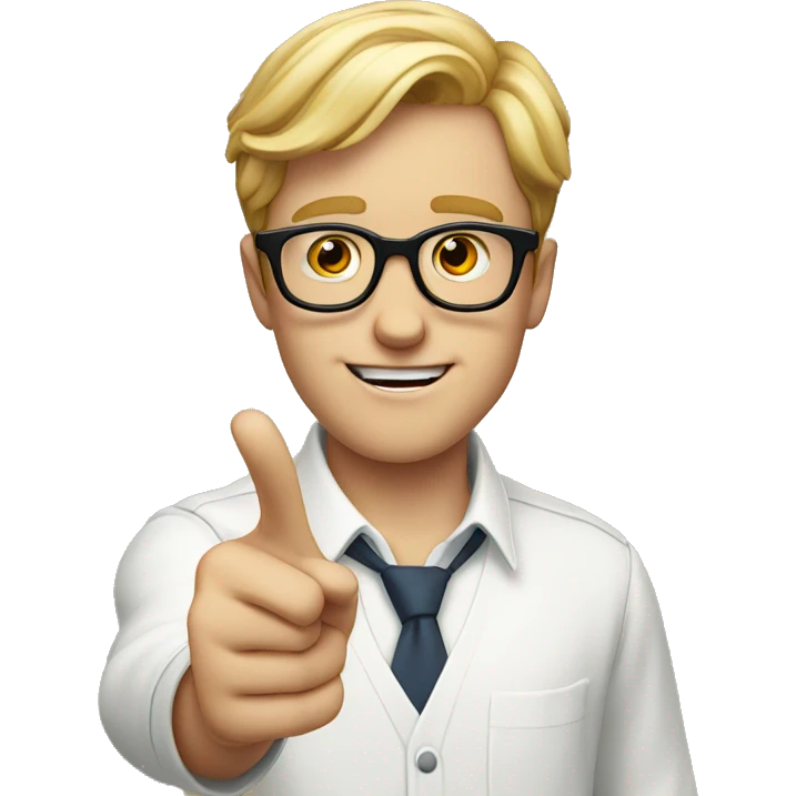 a nerdy white boy with glasses pointing his finger emoji