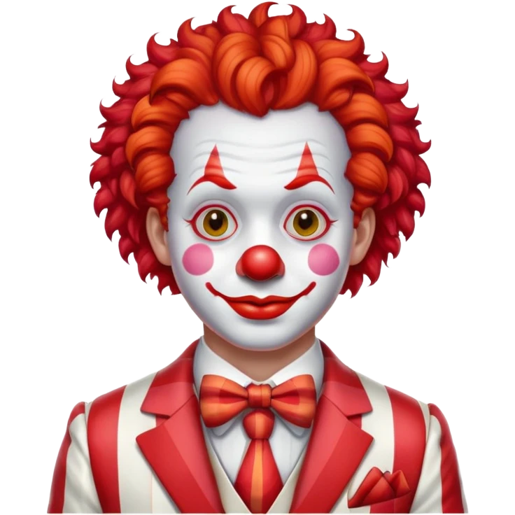 clown with bright red curly hair and white-red striped suit emoji