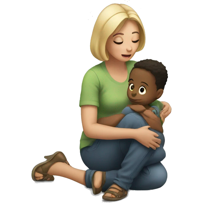 woman crouching talking to a todler emoji