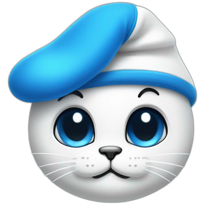 smurf with cat blue head shape, white hat, kitten blue head emoji