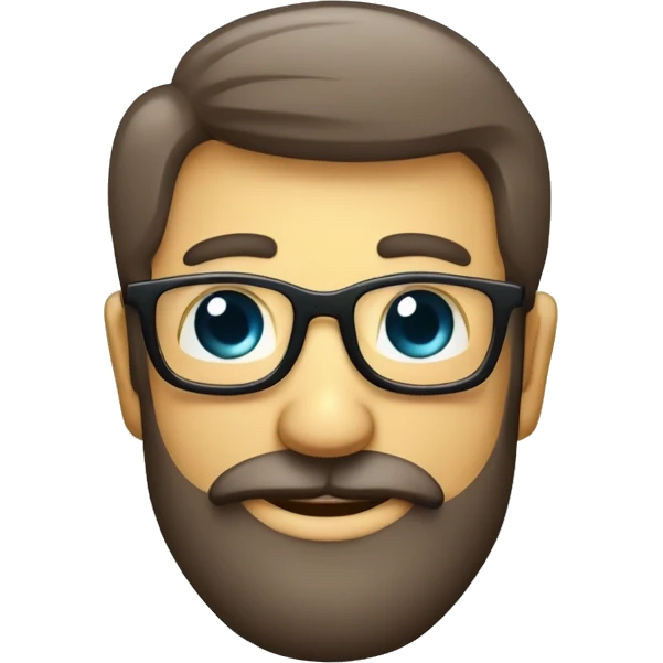 El hombre con barba sonriendo con los ojos ligeramente cerrados detrás de las gafas brillantes, indicando un momento alegre. emoji