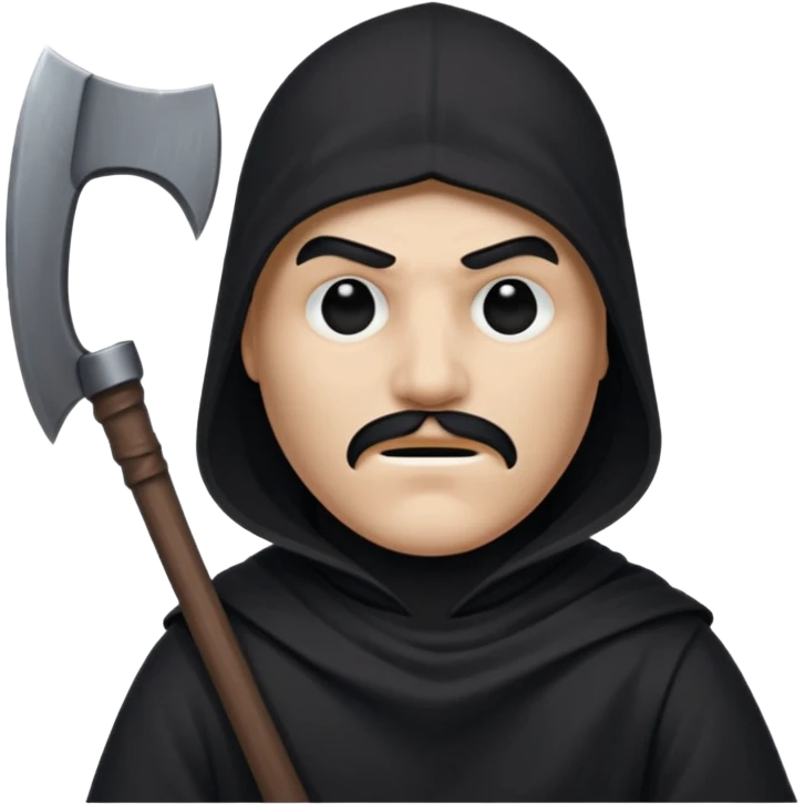 an executioner with a black sheet on his face so we can't see his face but only his eyes and an axe in his hand emoji