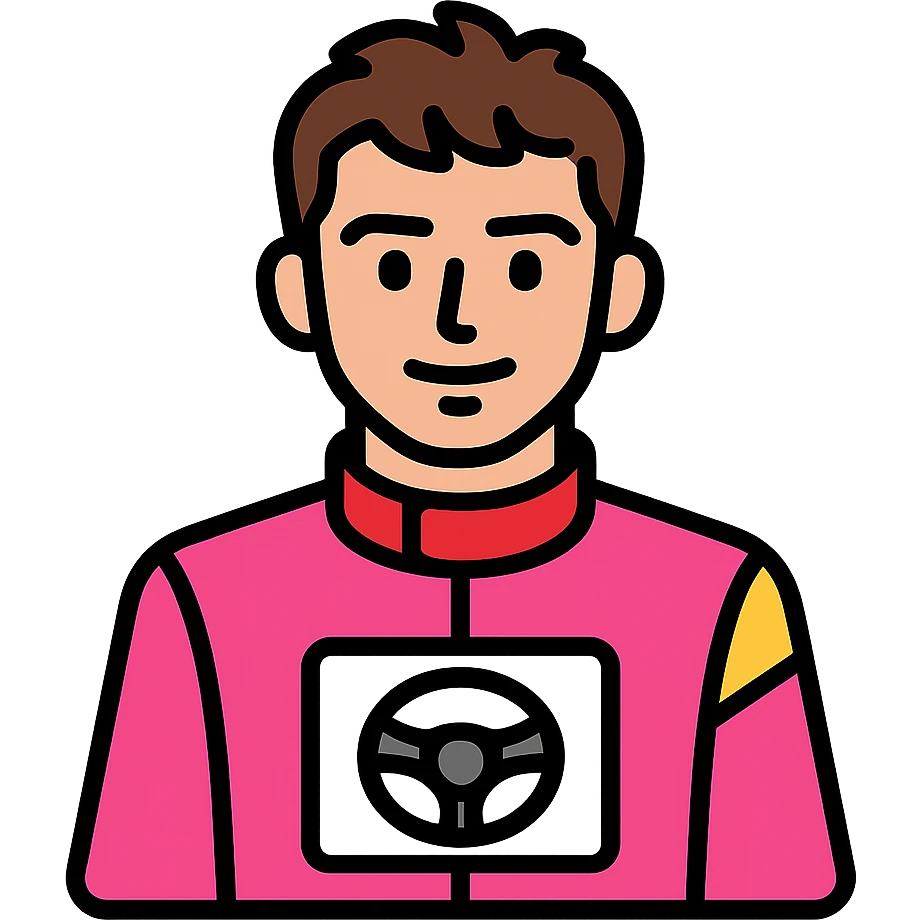 F1 driver Charles Leclerc wearing pink racing overall, confident expression, modern icon style emoji