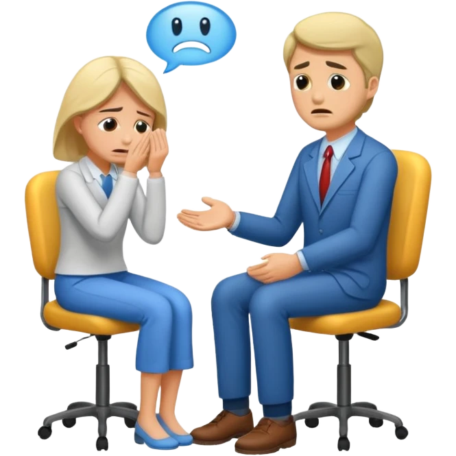 Crying man at the psychological session ( woman is psychologist supporting man) emoji