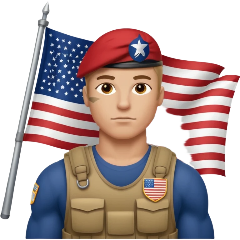 generate white powerful american soldier with small usa flag on shoulder emoji