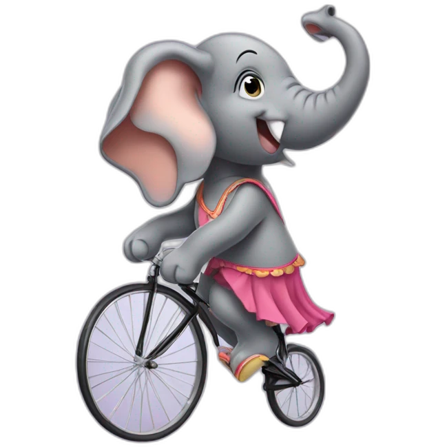 An elephant riding an unicycle wearing a skirt emoji