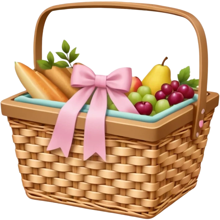picnic basket with a light pink bow, realistic details emoji